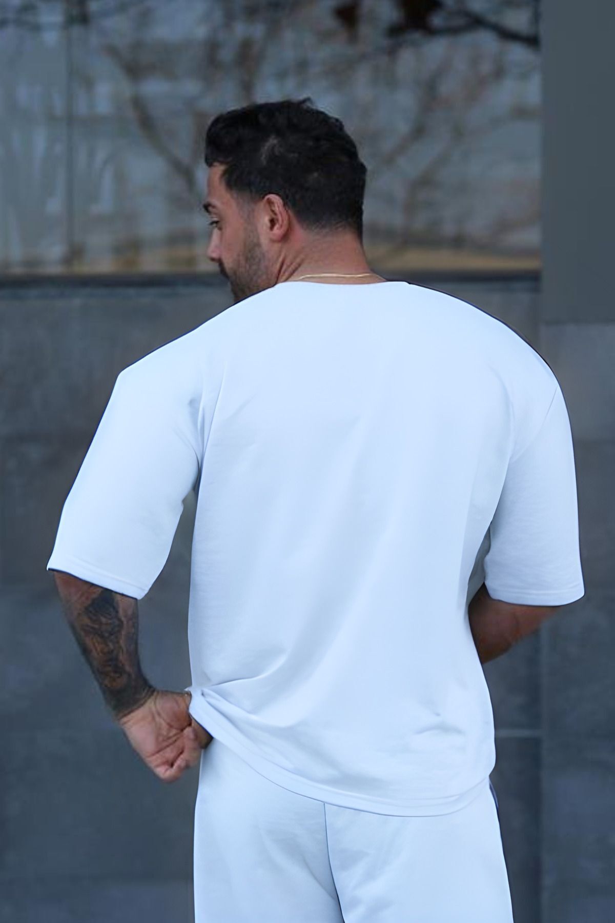 Erkek Oversize Pamuklu Nefes Alan T-shirt - Beyaz - 3