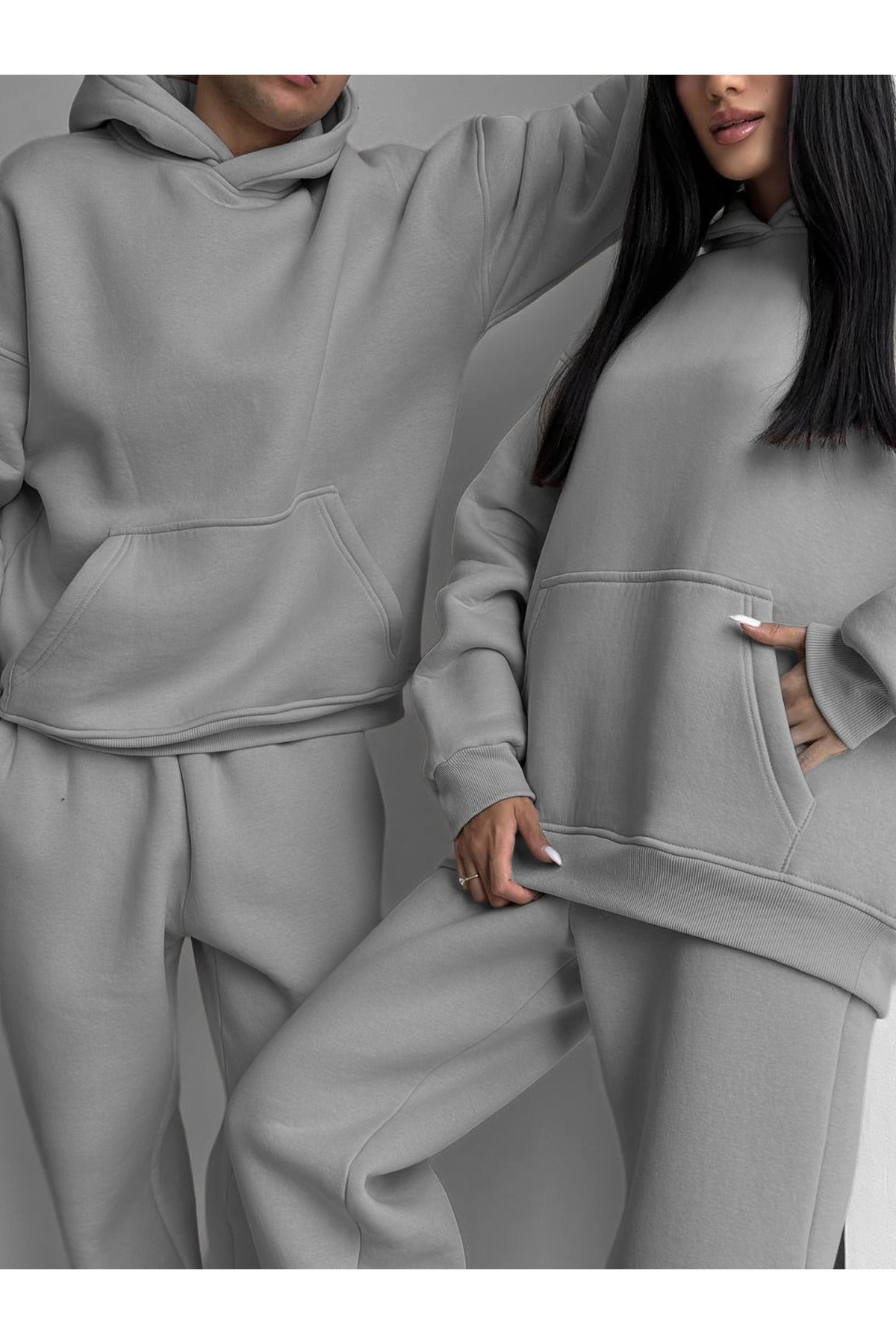 Unisex Oversi̇ze Çi̇ftleri̇n Kullanimina Uygun Eşofman Takimi ( Ürün 1 Takim) - Gri - 3