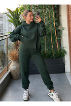 Kadin Kalin Comfort Sweatshi̇rt Yüksek Bel Eşofman Takimi - Koyu Yeşil - 2