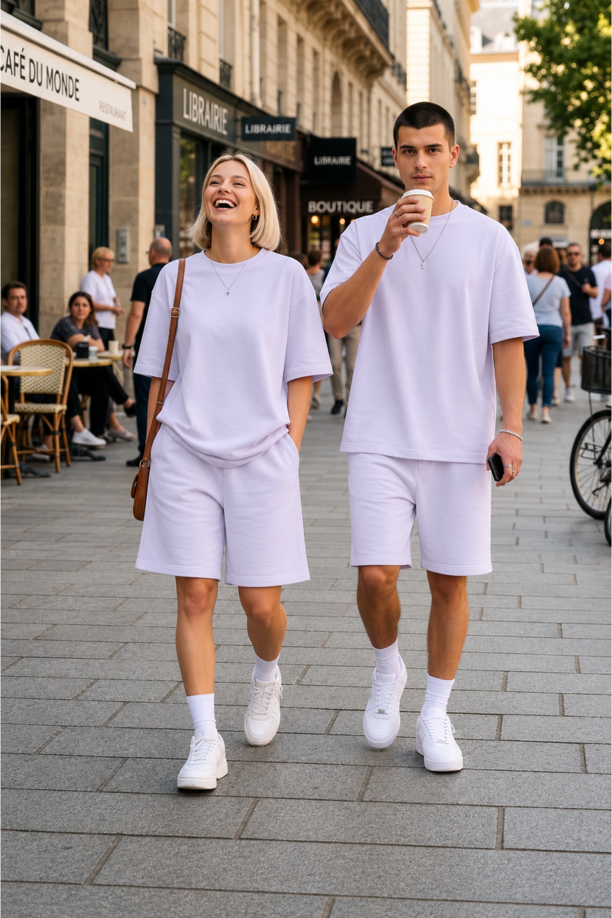 Unisex Kadin Erkek Çi̇ft Kullanimina Uygun Oversi̇ze Kisa Kollu Şort Takim (tek Adet ) - Lila - 2
