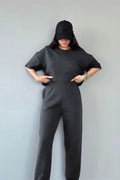 Kadın Penye Oversize Pijama Takımı - Füme - 1