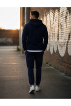 Erkek 3 İ̇pli̇k Fermuarli Kapüşonlu Oversi̇ze Sweatshirt Jogger Eşofman Takimi - Lacivert - 4