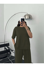 Kadın Modal Penye Yüksek Bel Oversize Alt Üst Takım - Yeşil - 4