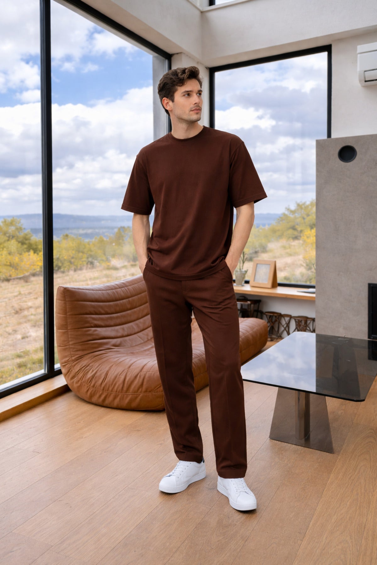 Yeni Sezon Erkek Oversize Takım Trend Model - Kahverengi - 3