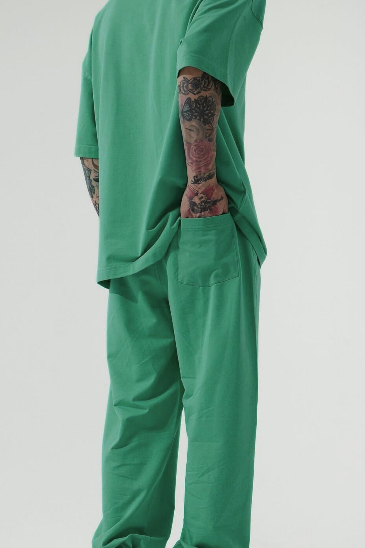 Erkek Oversize T-shirt Ve Eşofman Altı Pijama Takımı - YEŞİL - 3