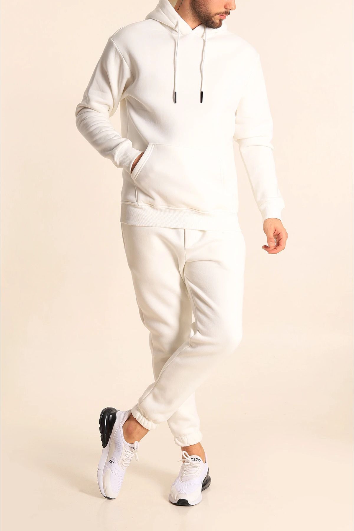 Erkek Eşofman Takımı Beyaz Jogger - Beyaz - 2