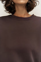 Kadın Oversize Rahat Kalıp Bisiklet Yaka Eşofman Takıım - Kahverengi - 7