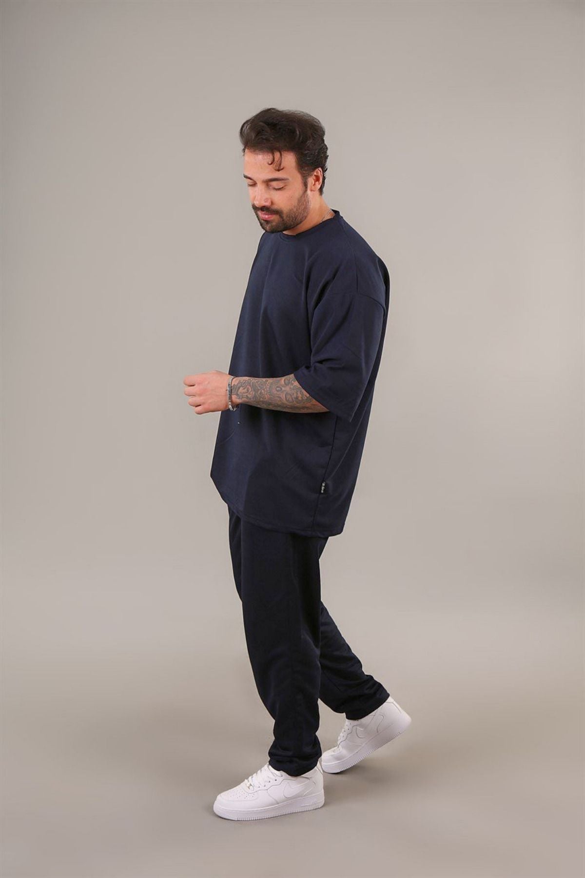 Erkek Oversize Kısa Kollu T-shirt Pijama Takımı - ANTRASİT - 3