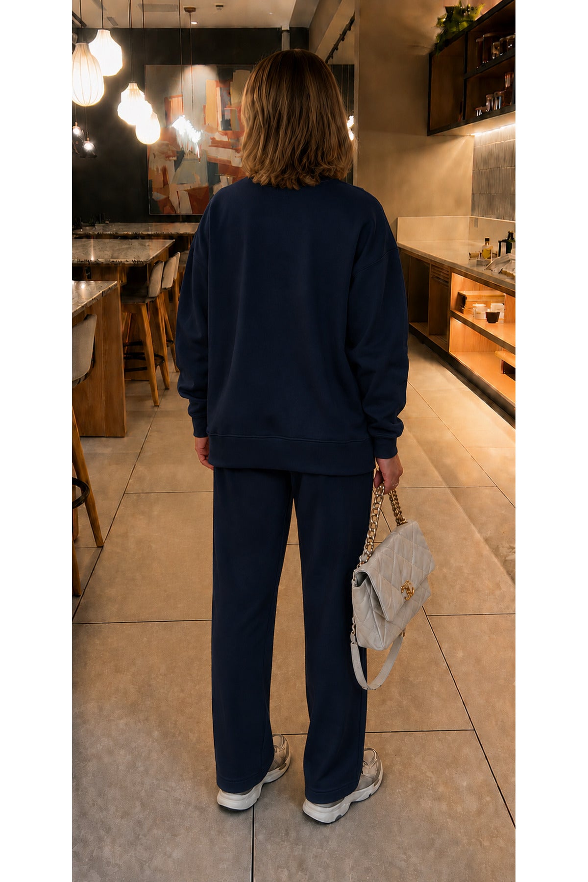 Kadin 3 İ̇pli̇k Bi̇si̇klet Yaka Sweatshirt Eşofman Takimi - Lacivert - 3