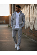 Erkek 3 İ̇pli̇k Fermuarli Kapüşonlu Oversi̇ze Sweatshirt Jogger Eşofman Takimi - Grimelanj - 1