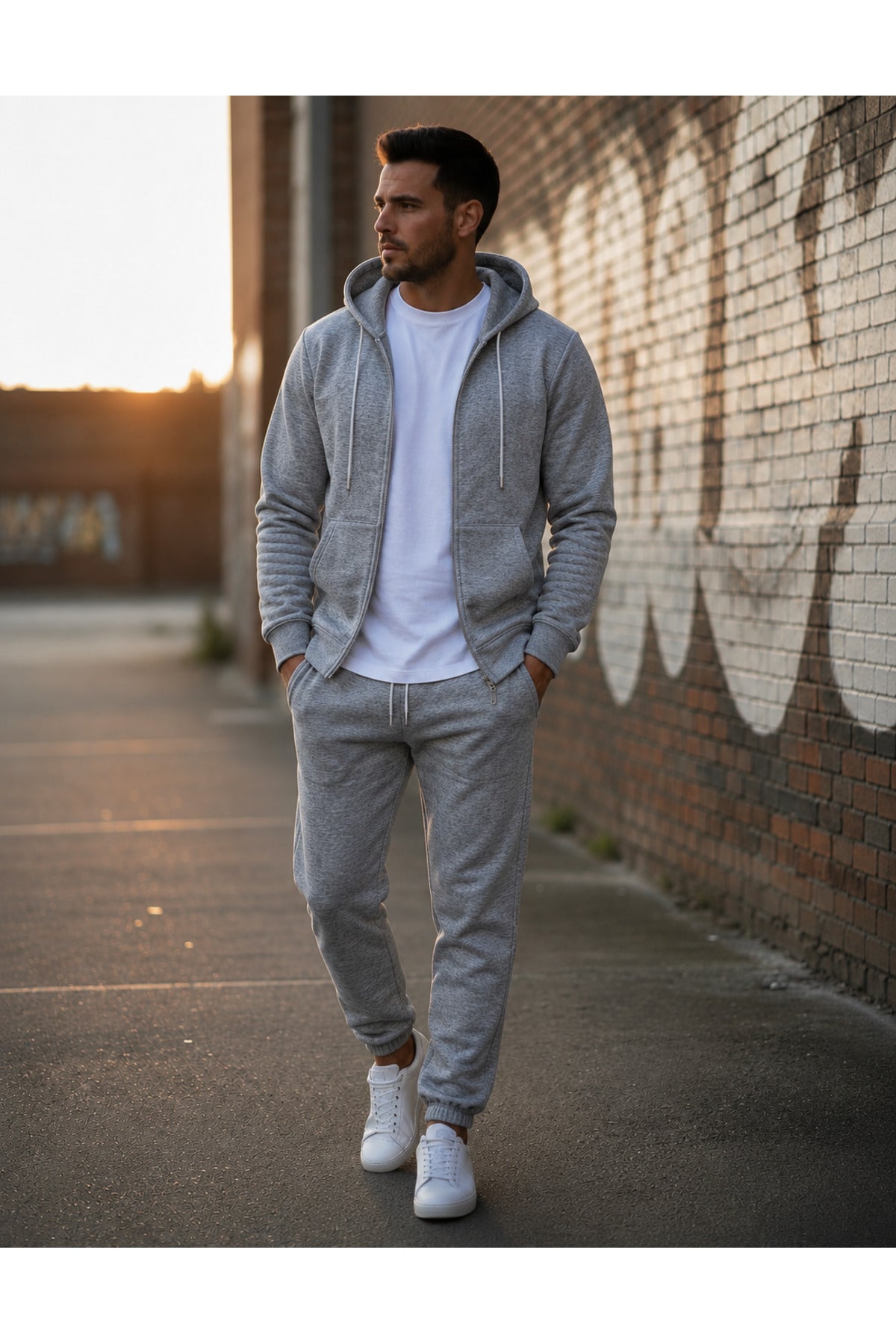 Erkek 3 İ̇pli̇k Fermuarli Kapüşonlu Oversi̇ze Sweatshirt Jogger Eşofman Takimi - Grimelanj - 1