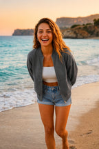 Kadın Fermuarlı Oversize Basic Mevsimlik Günlük Ceket - Füme - 2
