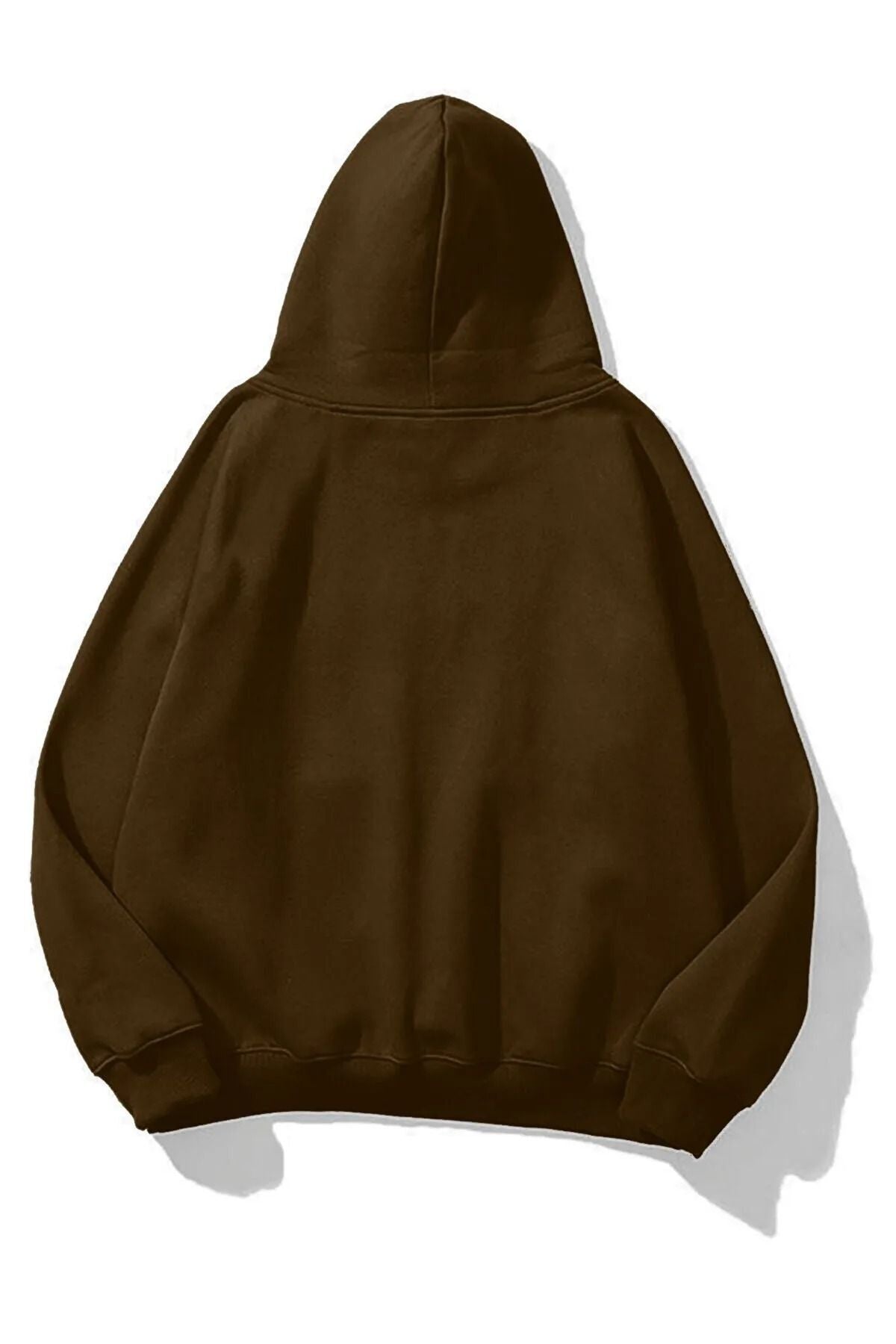 Unisex Oversize Kapşonlu Hoodie Pamuklu Kahve Sweatshirt - Kahve - 2
