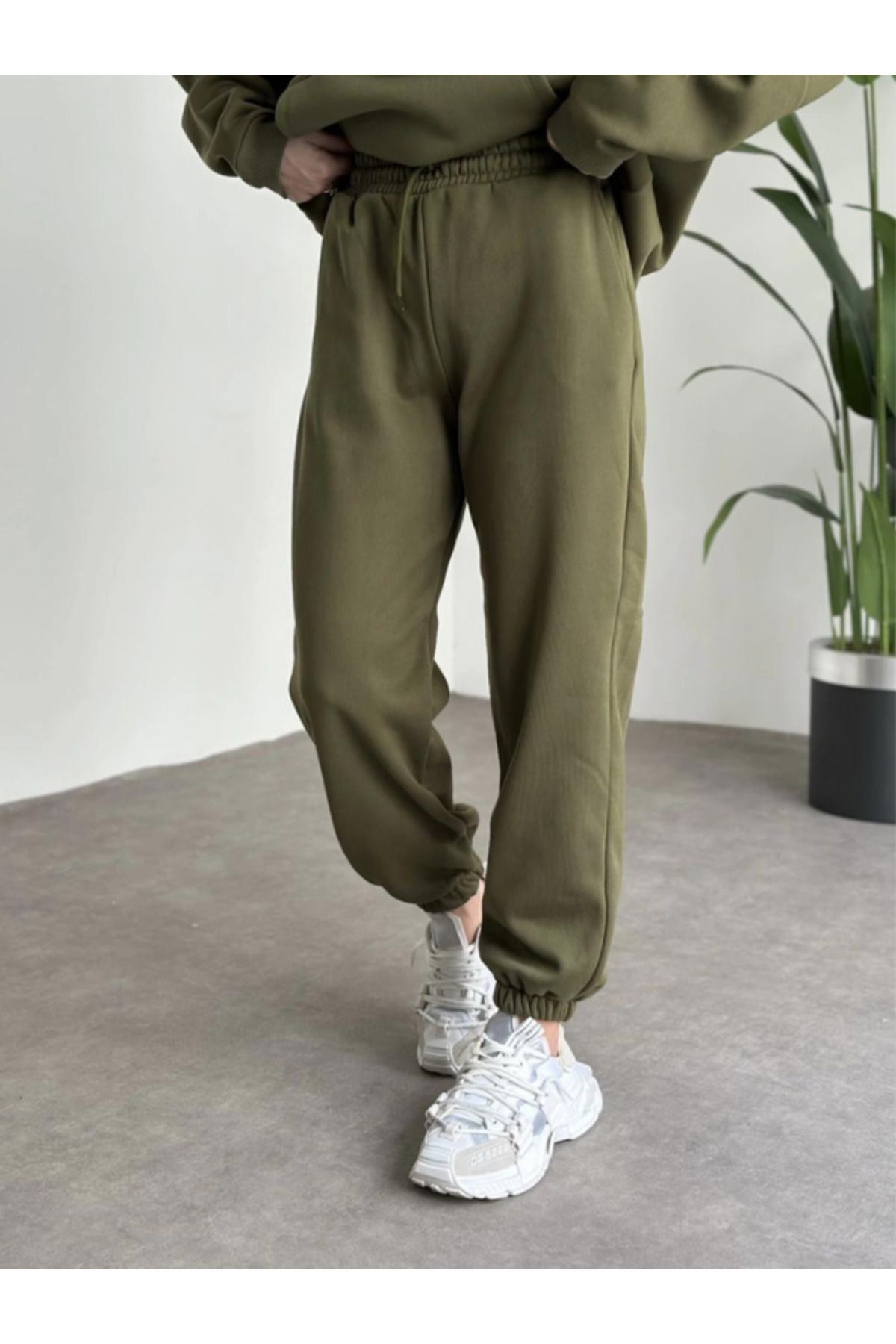 Kadın Haki Brooklyn Oversize Kapşonlu Alt Üst Eşofman Takımı - Haki - 6