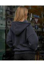 Kadin Oversi̇ze Kapüşonlu Fermuarli Hirka Sweatshirt - Füme - 2