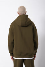 Erkek Haki̇ Fermuarlı Kapşonlu Kanguru Cep Basic Sweatshirt Hırka - Haki - 2
