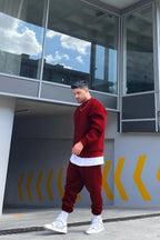 Oversize Pamuklu Kalın Bisikletyaka Eşofman Takımı - Bordo - 3