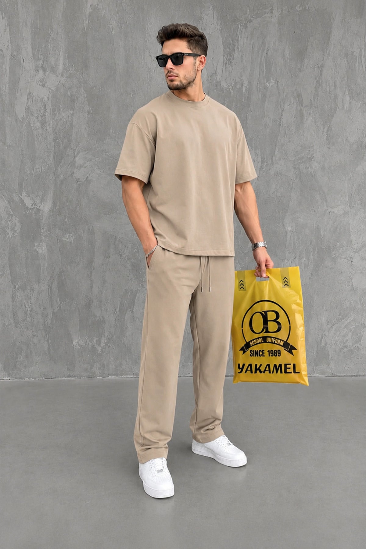 Oversize Salaş Kesim Premium Takım Kombin Rahat Kalıp Unisex İ̇kili Takım - Bej - 1