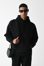 Erkek Kapşonlu Kanguru Cep Kışlık Sweatshirt - Siyah - 3