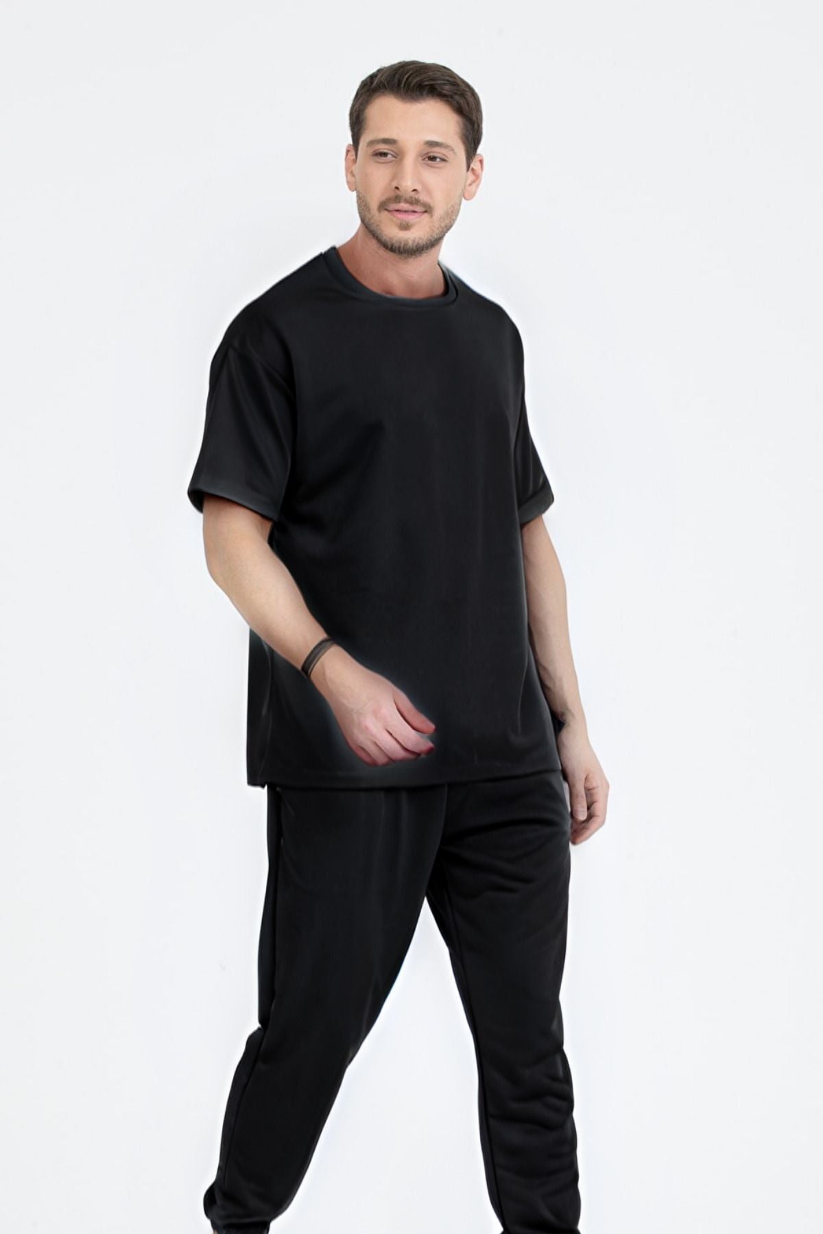 Erkek Kısa Kollu Pijama Takımı Bisiklet Yaka Bisiklet Yaka - Siyah - 1