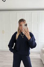 Kadin Home Wear Uzun Kollu Geni̇ş Paça Pi̇jama Takimi - Lacivert - 2