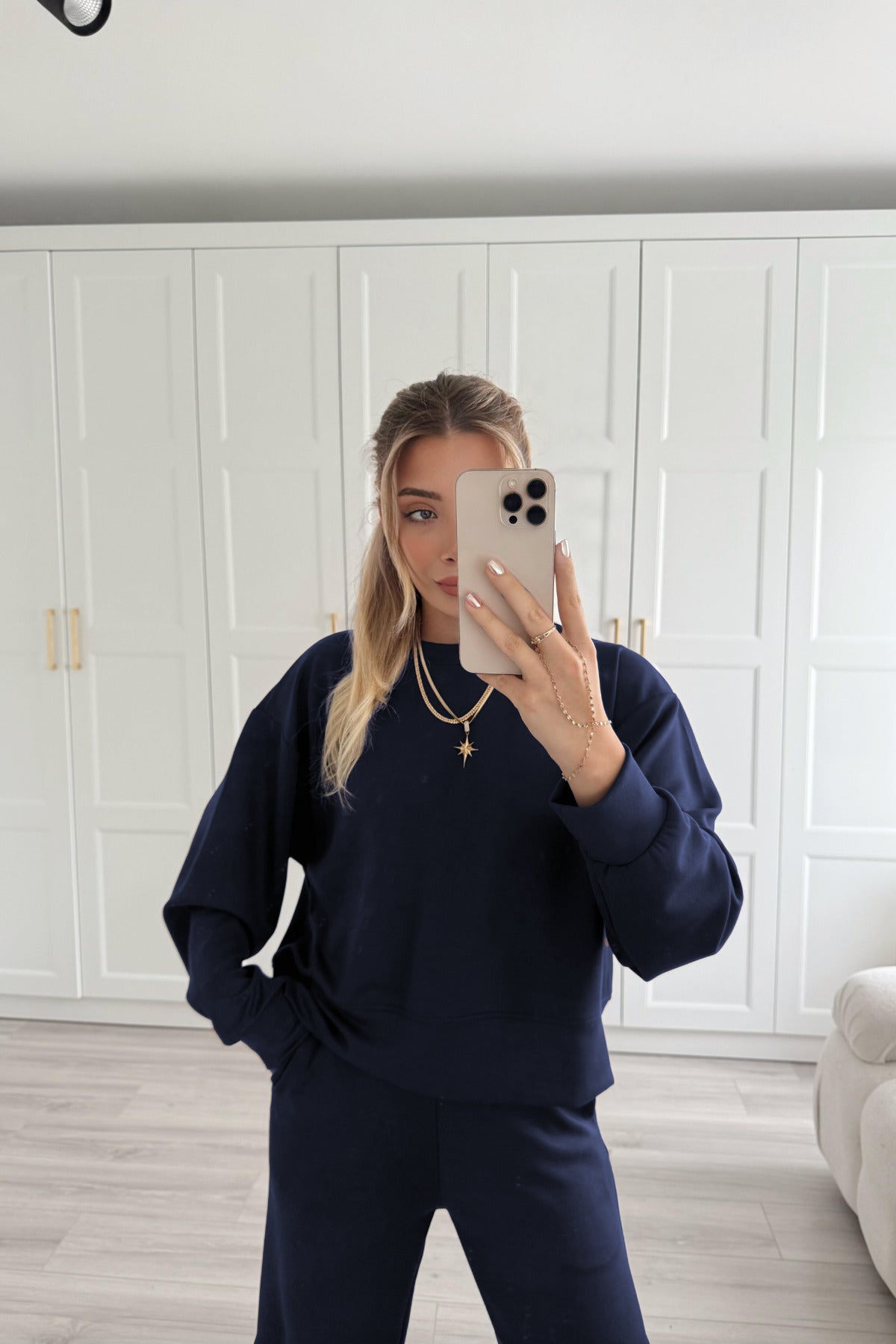 Kadin Home Wear Uzun Kollu Geni̇ş Paça Pi̇jama Takimi - Lacivert - 2