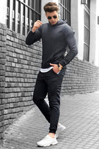Erkek Bol Kalıp Kalın Rahat Pamuklu Eşofman Takımı Elegance Quality - Füme - 1