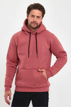 Erkek Kapşonlu Kanguru Cep Sweatshirt - Mürdüm Melanj - 1