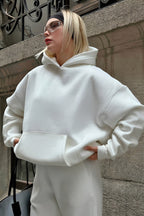 Premium Kalite 3 İplik Sweatshirt Kapuşonlu - Beyaz - 4