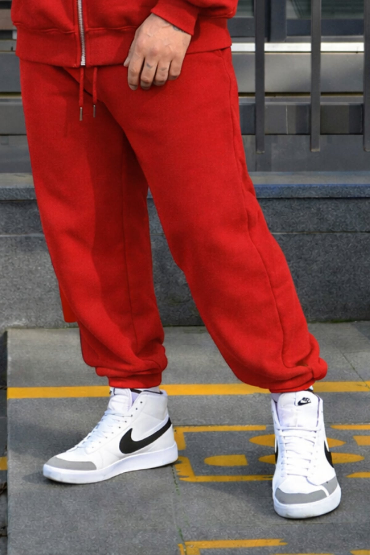 Erkek Paçası Lastikli Basic Jogger Eşofman Altı - Kırmızı - 1