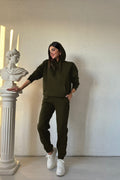 Kadin 3 İ̇pli̇k Şardonlu Sweatshi̇rt Eşofman Takimi - Haki - 1