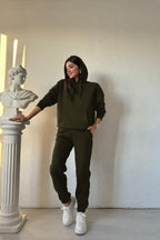 Kadin 3 İ̇pli̇k Şardonlu Sweatshi̇rt Eşofman Takimi - Haki - 1