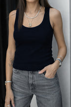 Kadin Fi̇ti̇lli̇ Esnek Kalin Askili Ti̇şört Atlet Body - Lacivert - 3