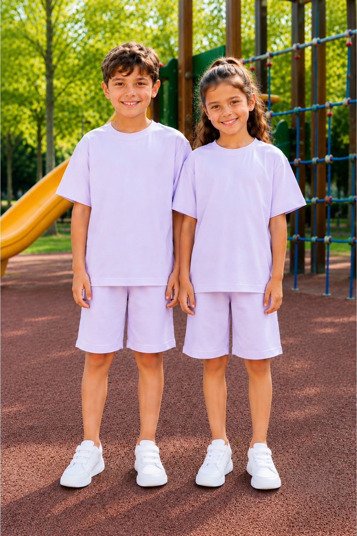 Unisex Kiz Erkek Çocuk Kisa Kollu Şort Alt Üst Takim (tekli̇) - Lila - 2