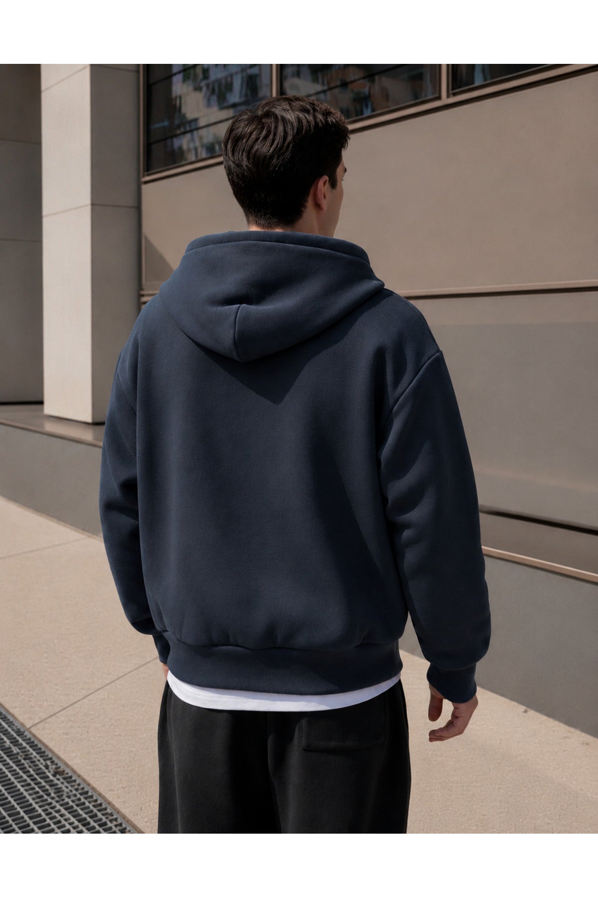 Erkek 3 İ̇pli̇k Fermuarli Kapüşonlu Oversi̇ze Rahat Sweatshirt Hirka - Füme - 3