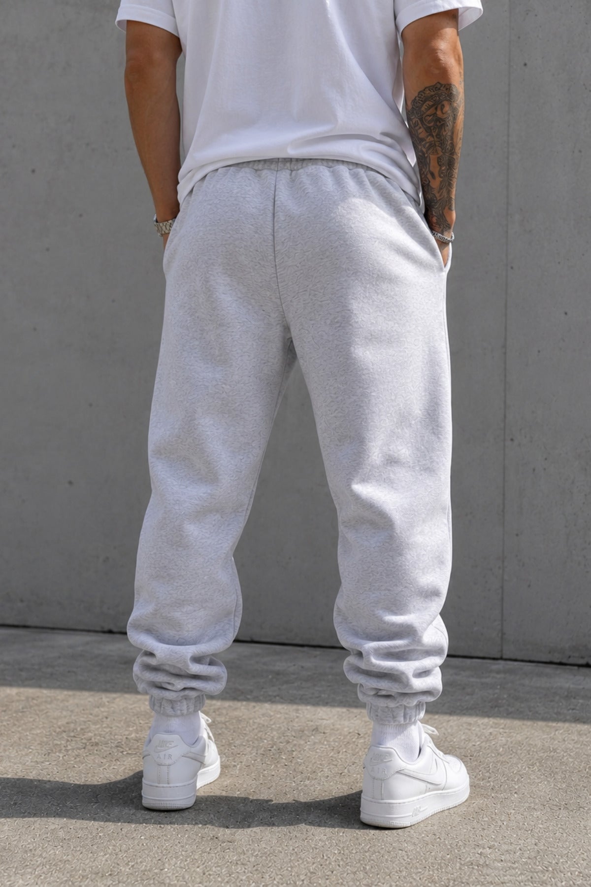 Erkek Paçası Lastikli Basic Jogger Eşofman Altı - Gri Melanj - 2