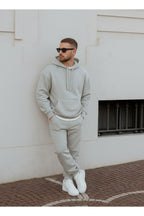 Erkek 3 İ̇pli̇k Şardonlu Oversi̇ze Kapüşonlu Eşofman Takimi - Gri Melanj - 3