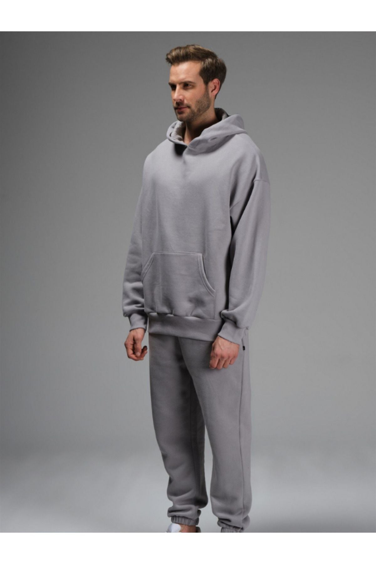 Erkek 3 İ̇pli̇k İ̇çi̇ Pamuklu Kalin Jogger Eşofman Takimi - Gri - 5