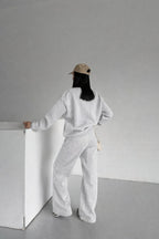 Kadin 3 İ̇pli̇k Bi̇si̇klet Yaka Sweatshi̇rt Bol Paça Eşofman Takimi - Gri Melanj - 4