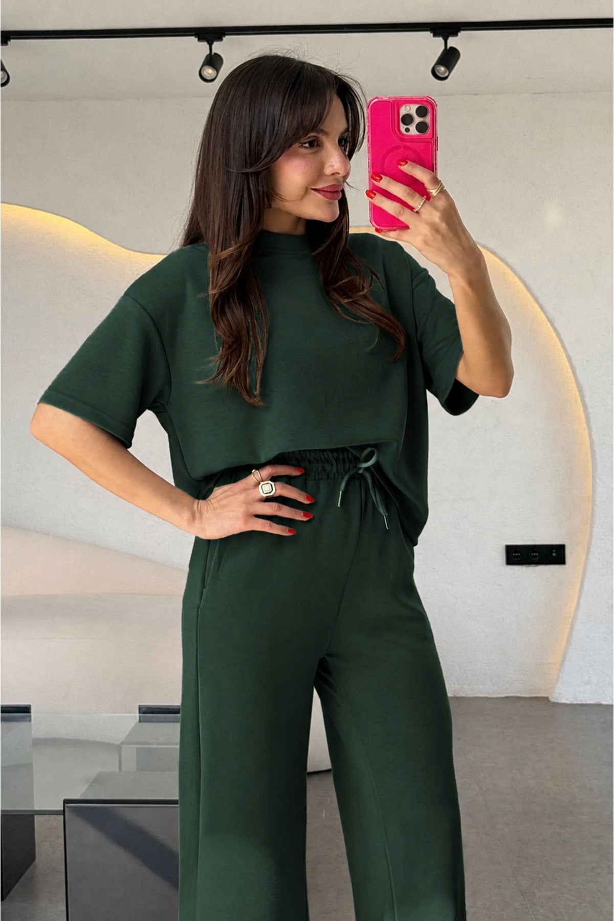 Kadın Trend Model Yazlık Alt Üst Takım - Koyu Yeşil - 2