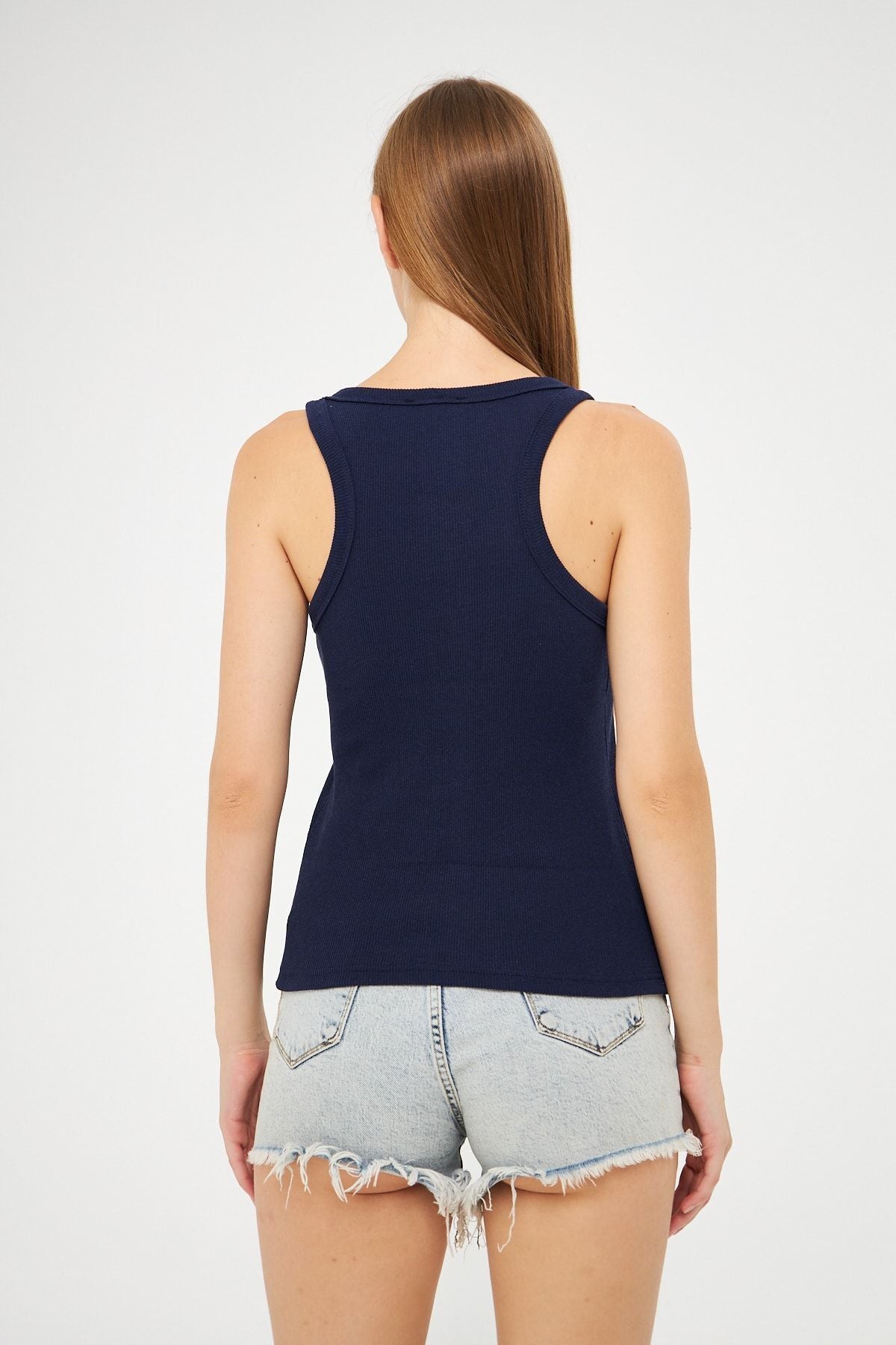 Kadın Laci̇vert Fitilli Basic Örme Askılı Trend Spor Atlet - Lacivert - 4