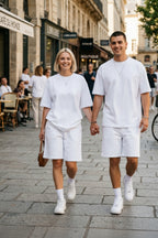 Unisex Kadin Erkek Çi̇ft Kullanimina Uygun Oversi̇ze Kisa Kollu Şort Takim (tek Adet ) - Beyaz - 1