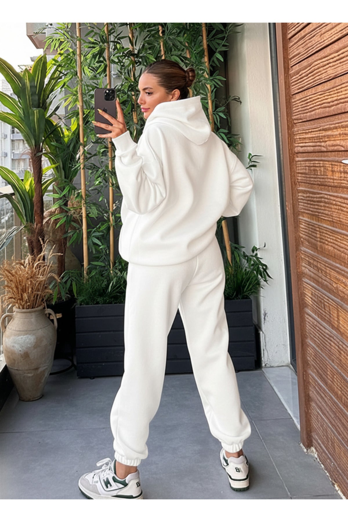 Kadin Kalin Comfort Sweatshi̇rt Yüksek Bel Eşofman Takimi - Beyaz - 4