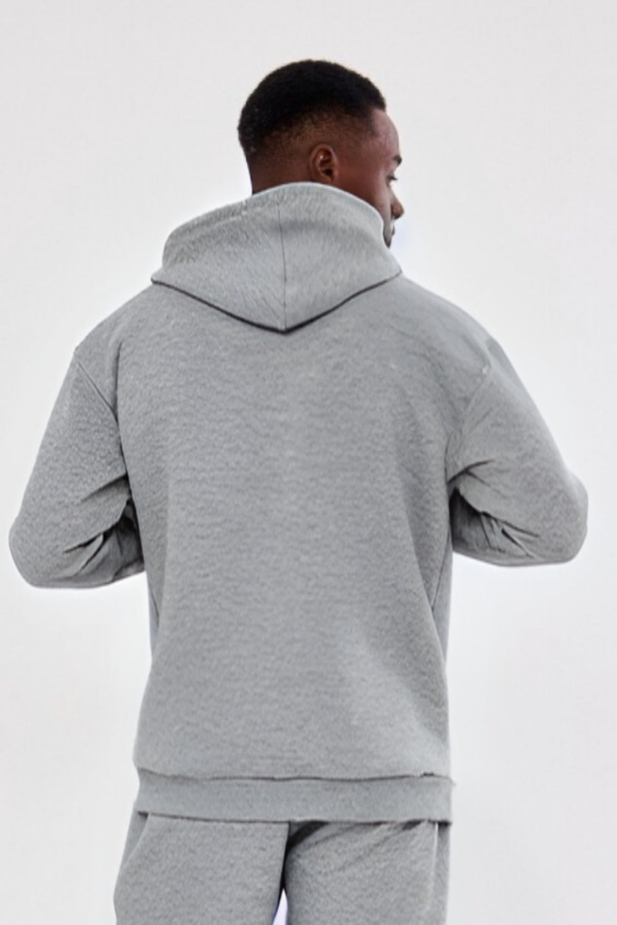 3iplik Bisiklet Yaka Kalın Sweatshirt Pamuklu - Gri - 4