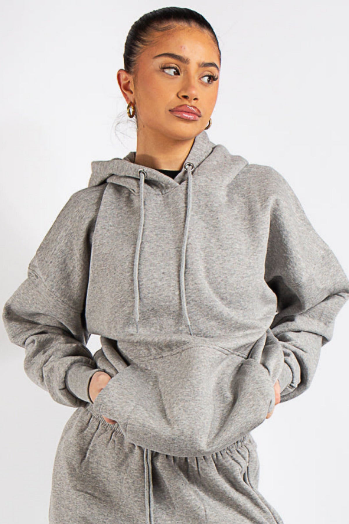 Kapuşonlu 3 İplik Sweatshirt - Gri - 1