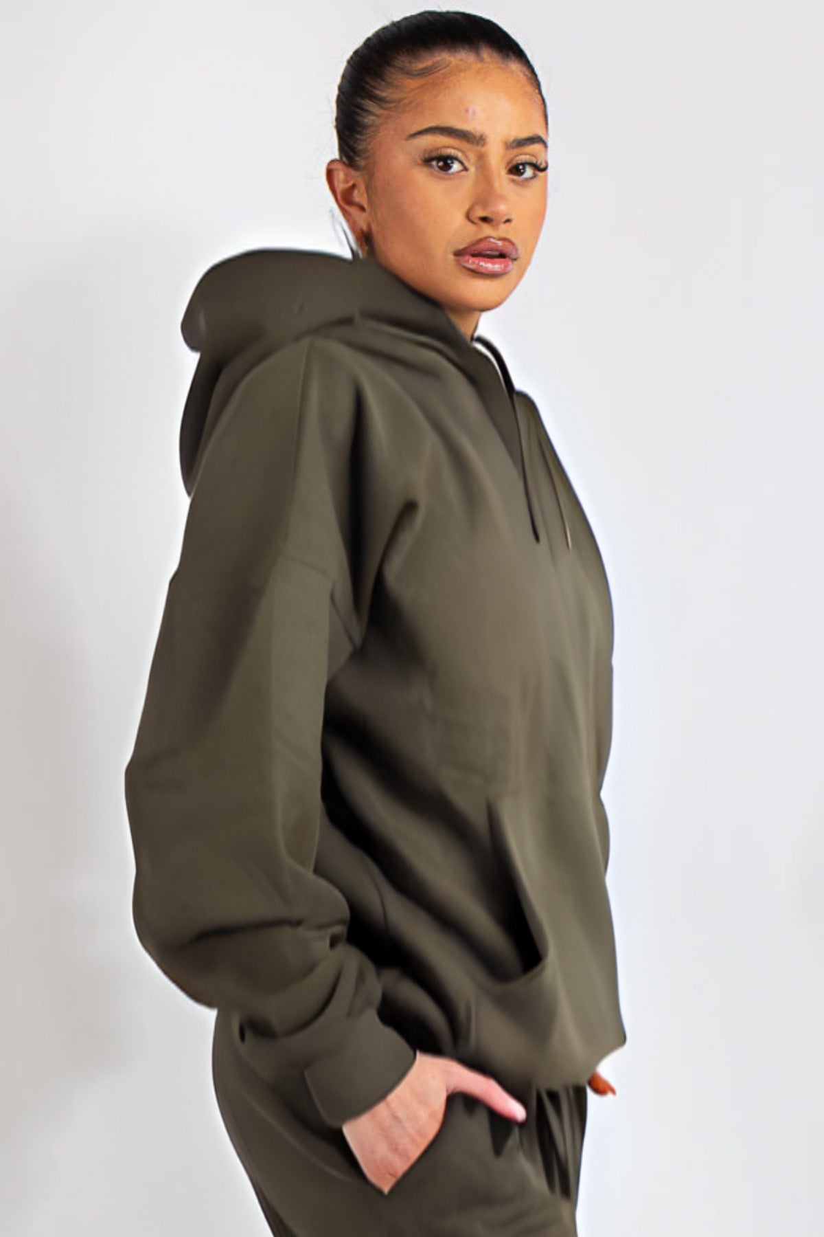 Kapuşonlu 3 İplik Sweatshirt - Haki - 3