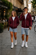 Unisex Kapüşonlu Oversize Full Fermuarli Rahat Kesi̇m Mevsi̇mli̇k Yeni̇ Sezon Günlük Hirka - Bordo - 2