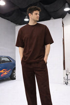 Erkek Oversize Eşofman Takımı Rahat Kalıp Basic Günlük Takım - Kahverengi - 1