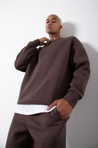 Erkek Bisiklet Yaka Oversize Sweatshirt - Kahverengi - 2