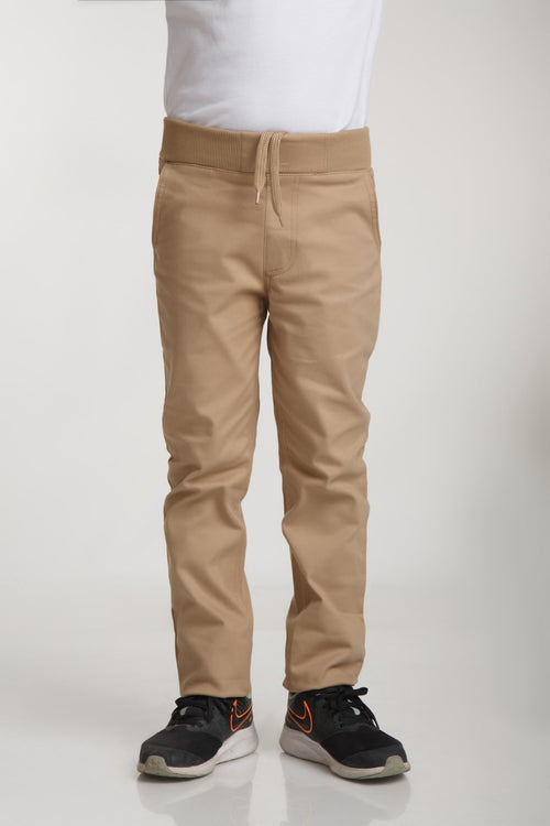 *kargo Cepli* Esnek Canvas Spor Model Gizli Bel Lastikli Çocuk Okul Pantolon - Bej - 1